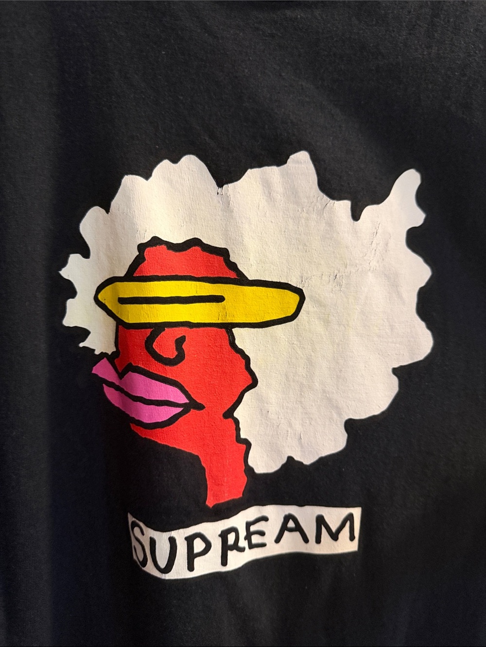 Supreme Black Tee with Colorful Face Graphic - Picture 3 of 4